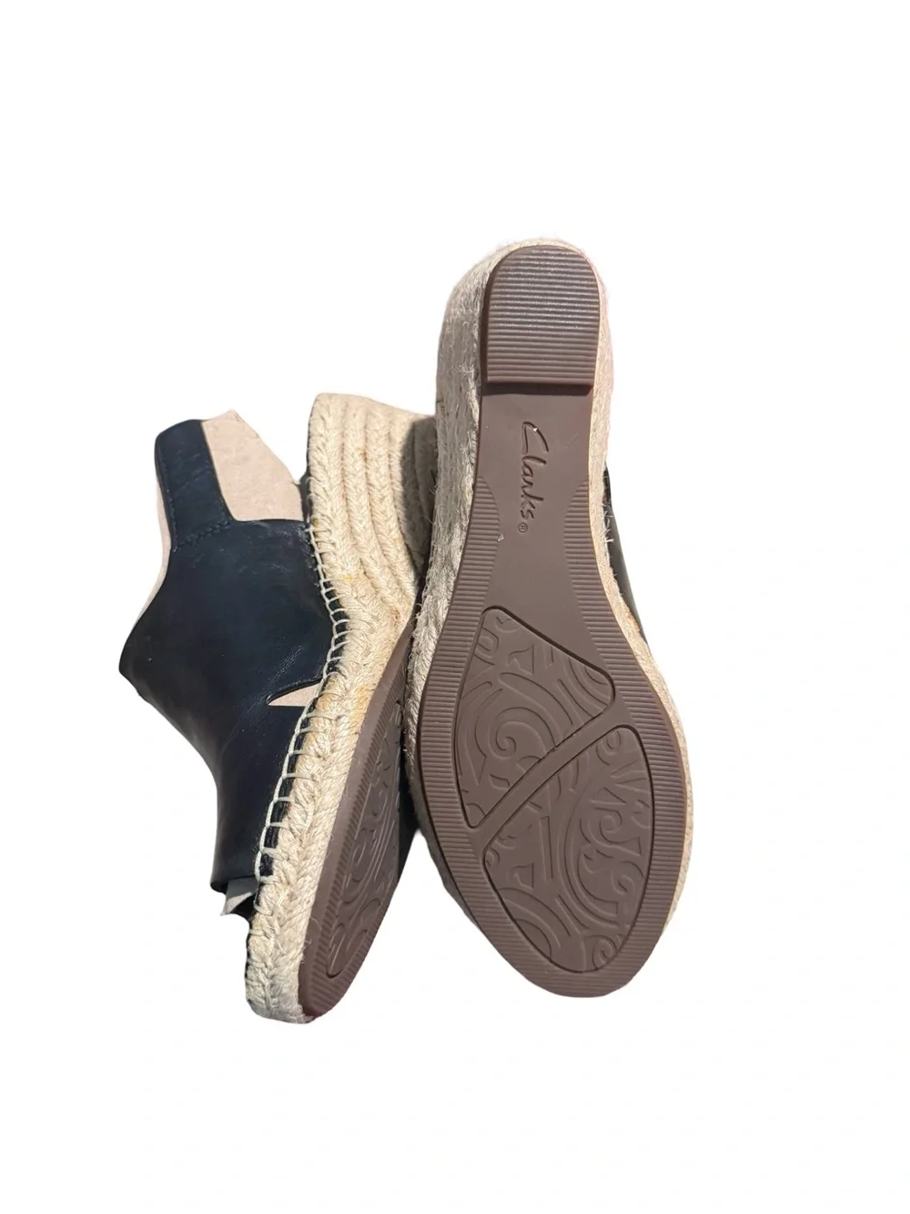 Clarks Black Leather Open-Toe Slingback Espadrille